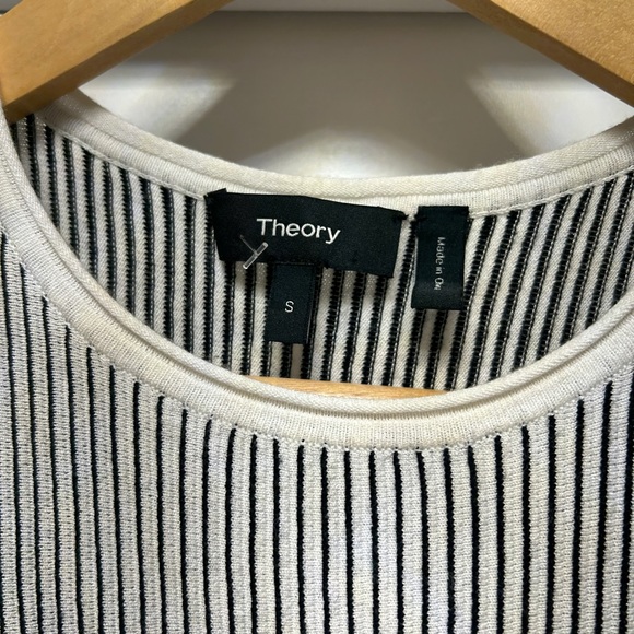 Theory Canelis Knit Striped Peplum Tank in Black/White - Picture 4 of 6